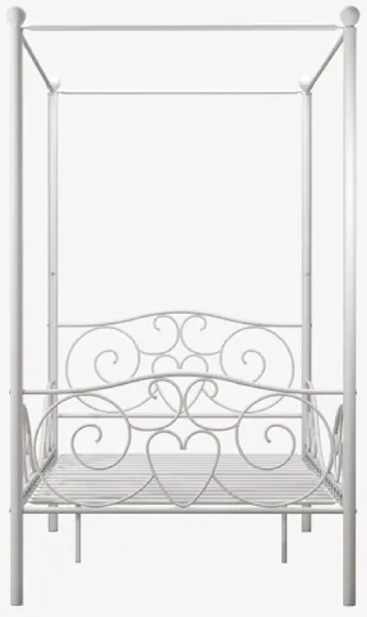 Canopy Metal Bed Frame with Intricate Design Headboard and Secured Slats