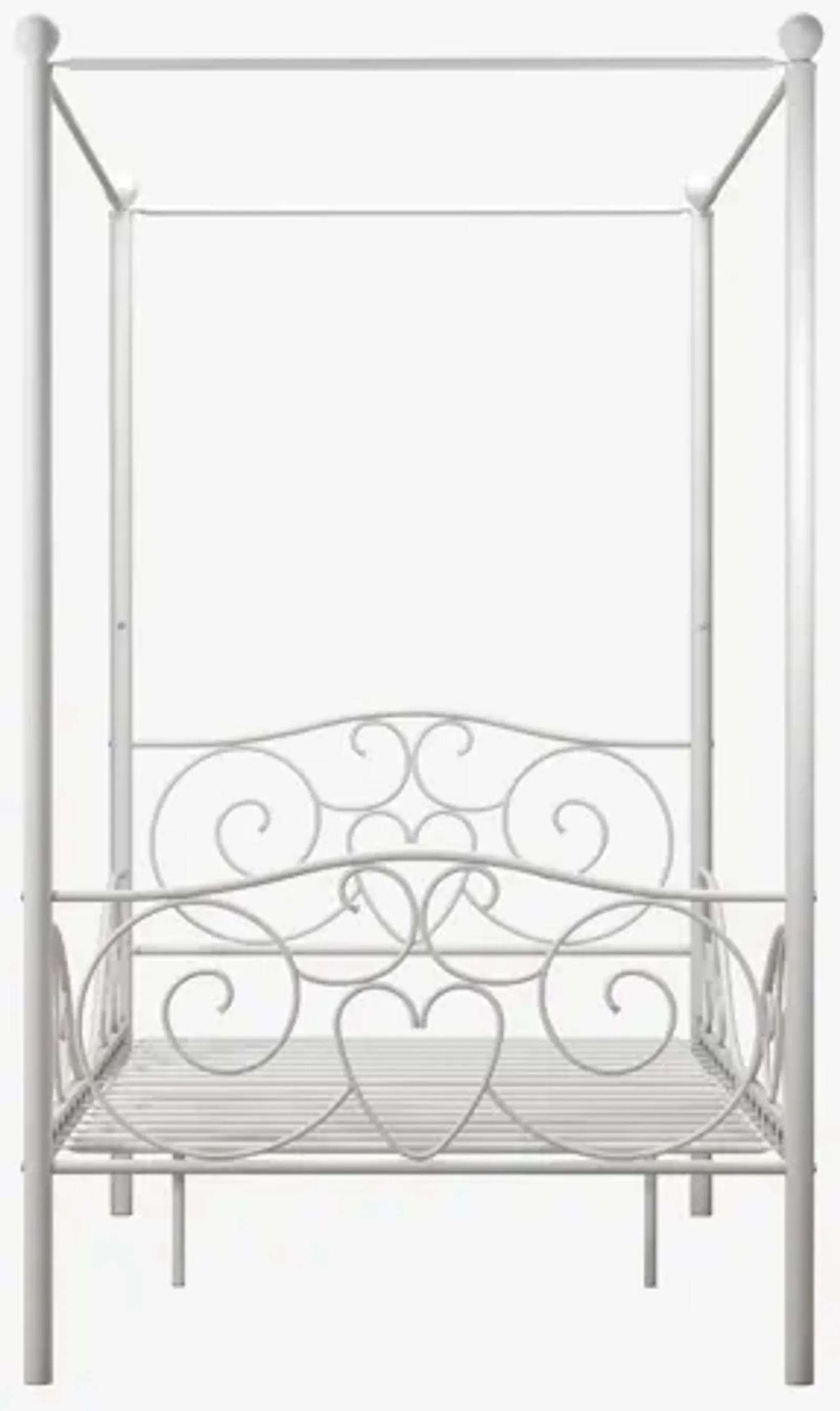 Canopy Metal Bed Frame with Intricate Design Headboard and Secured Slats