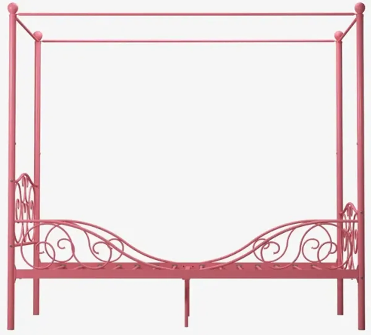 Canopy Metal Bed Frame with Intricate Design Headboard and Secured Slats