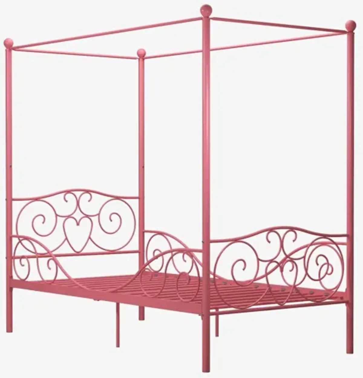 Canopy Metal Bed Frame with Intricate Design Headboard and Secured Slats