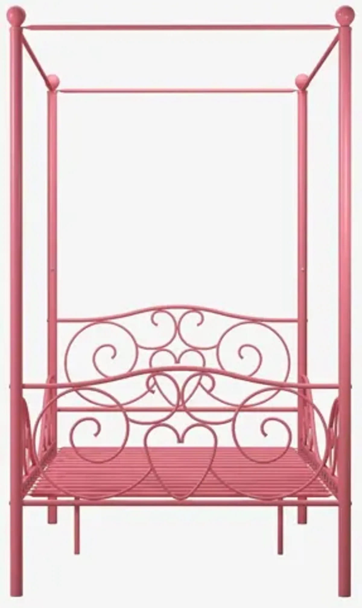 Canopy Metal Bed Frame with Intricate Design Headboard and Secured Slats