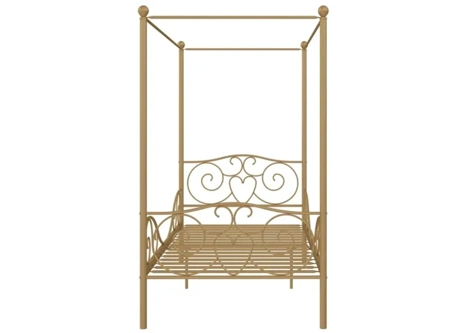 Canopy Metal Bed Frame with Intricate Design Headboard and Secured Slats