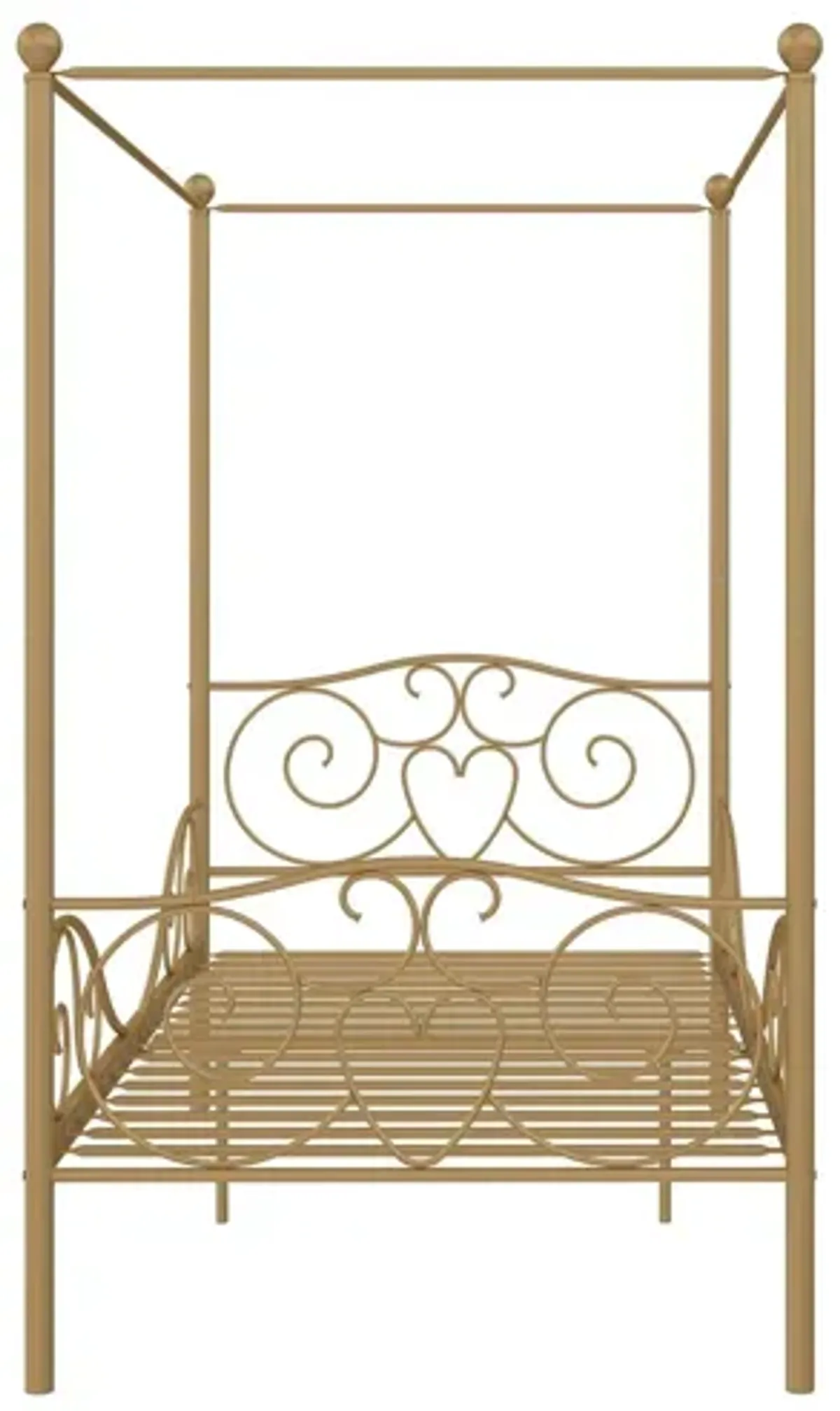 Canopy Metal Bed Frame with Intricate Design Headboard and Secured Slats