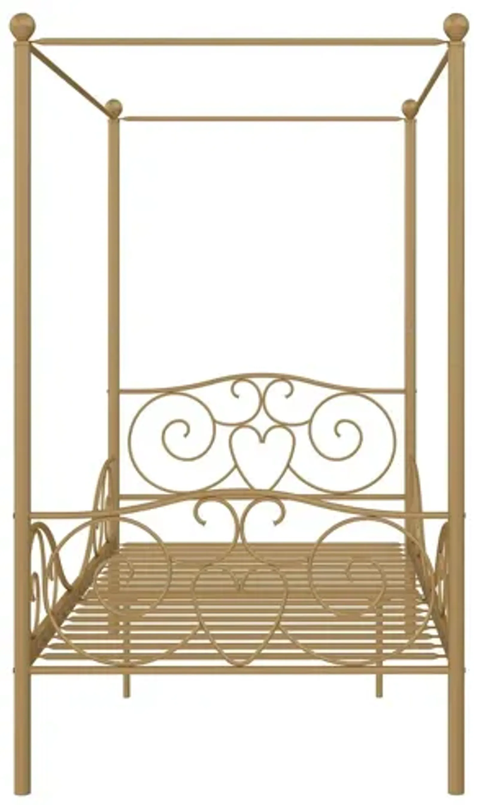 Canopy Metal Bed Frame with Intricate Design Headboard and Secured Slats