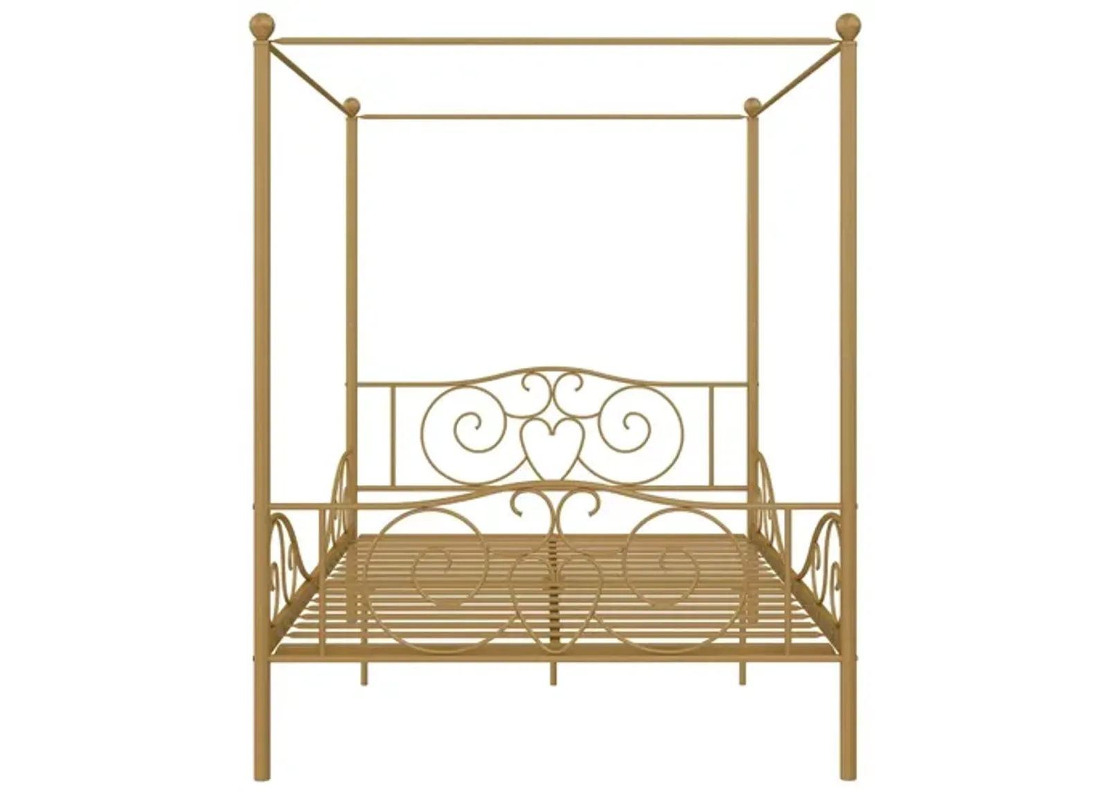 Canopy Metal Bed Frame with Intricate Design Headboard and Secured Slats