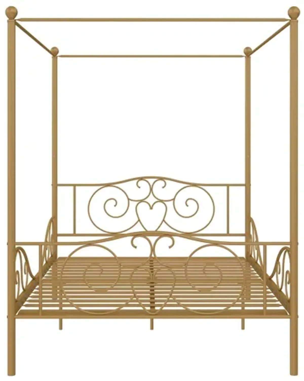 Canopy Metal Bed Frame with Intricate Design Headboard and Secured Slats