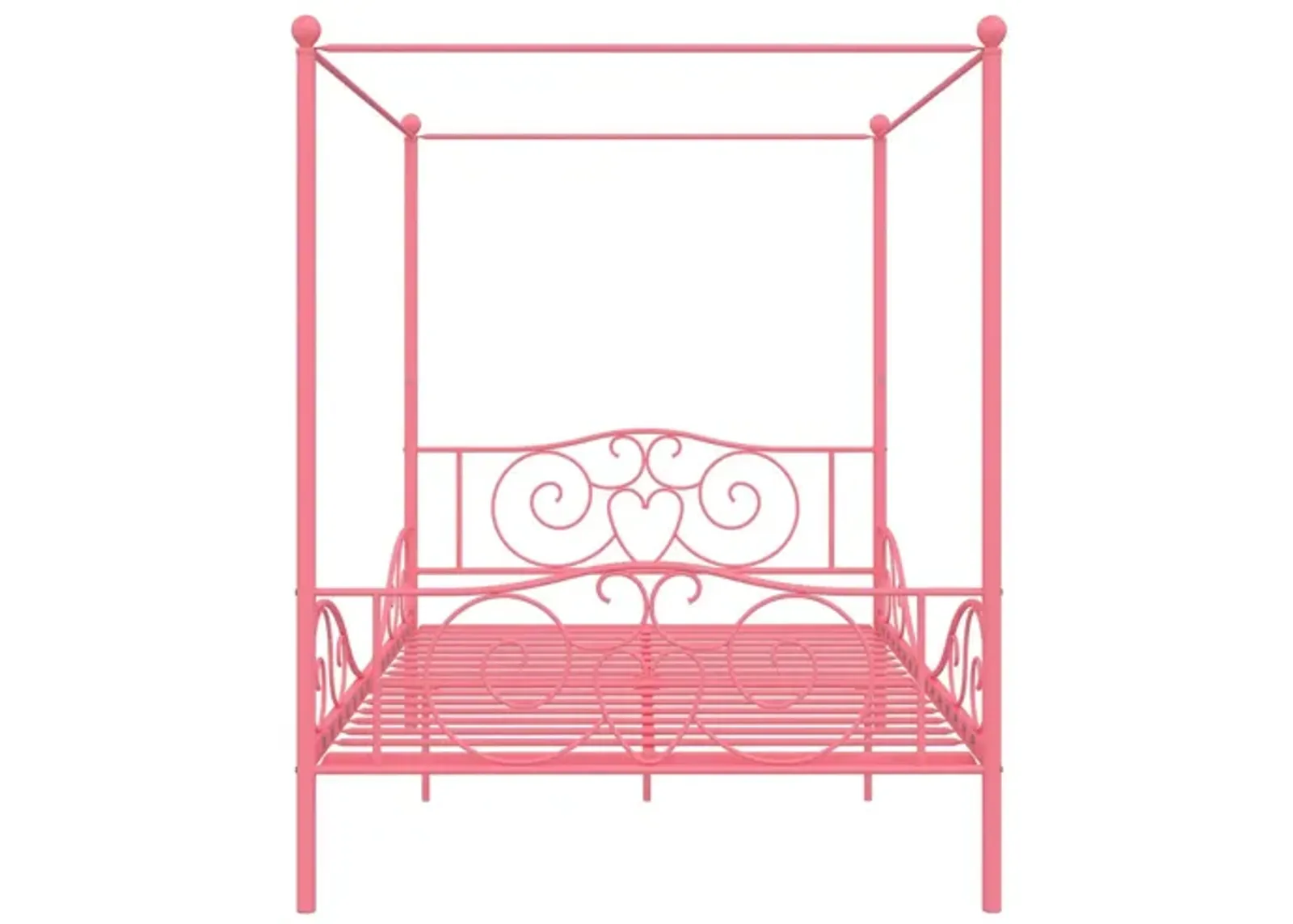 Canopy Metal Bed Frame with Intricate Design Headboard and Secured Slats