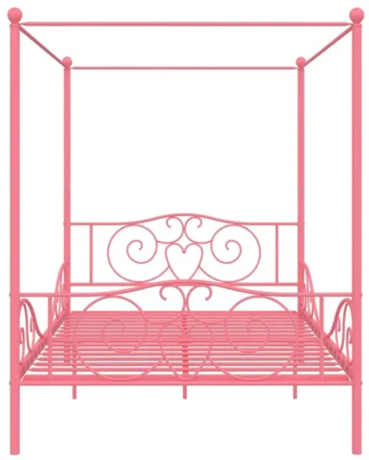 Canopy Metal Bed Frame with Intricate Design Headboard and Secured Slats