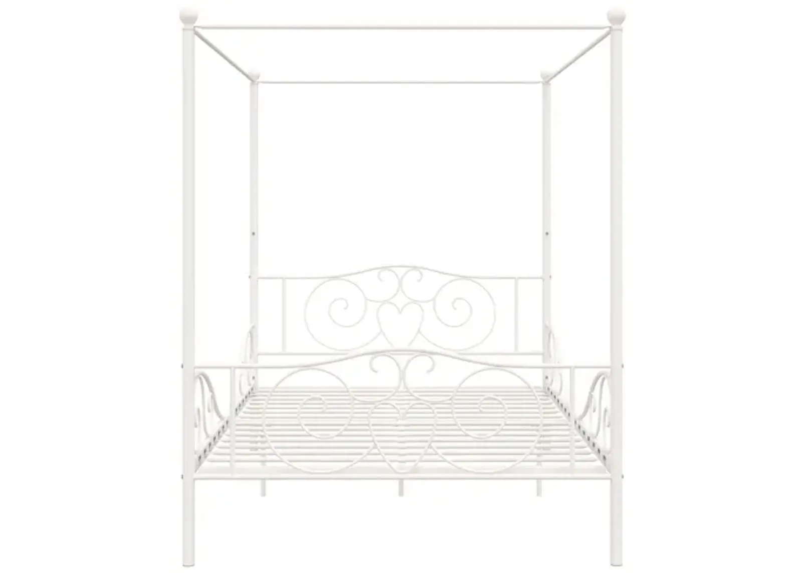 Canopy Metal Bed Frame with Intricate Design Headboard and Secured Slats