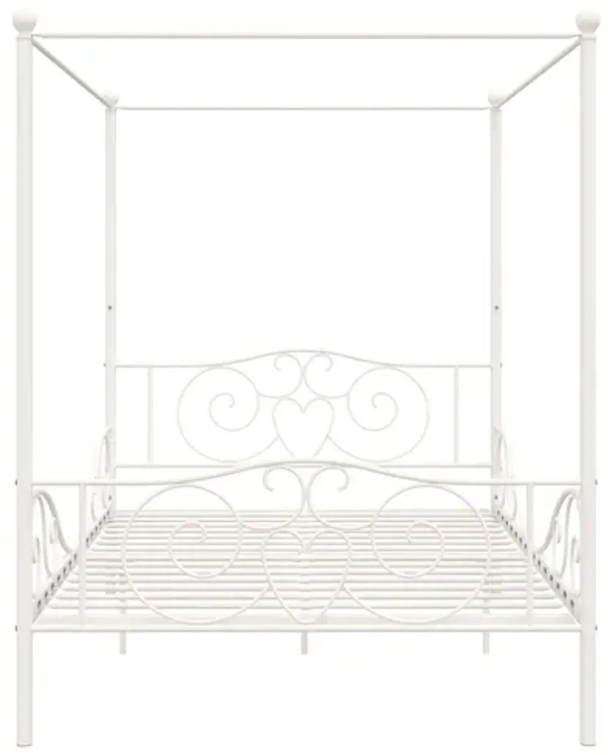 Canopy Metal Bed Frame with Intricate Design Headboard and Secured Slats