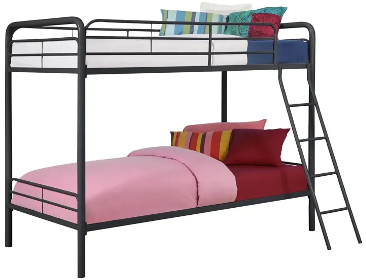 Twin over Twin Metal Bunk Bed with Slanted Front Ladder and Guardrails