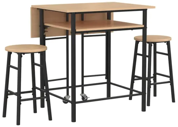Jace Counter Height Kitchen 3 Piece Pub Set with Drop Leaf and 2 Counter Height Bar Stools