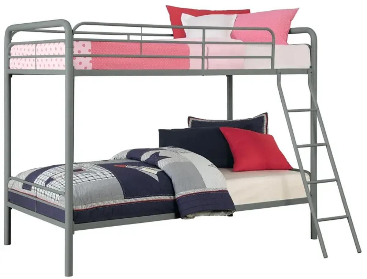 Twin over Twin Metal Bunk Bed with Slanted Front Ladder and Guardrails