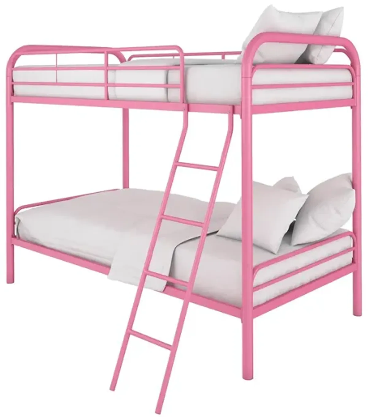 Twin over Twin Metal Bunk Bed with Slanted Front Ladder and Guardrails