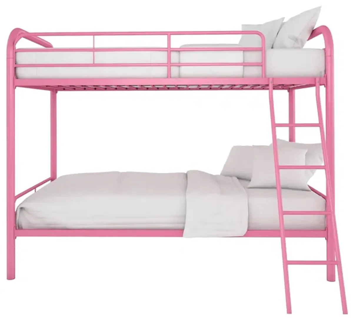 Twin over Twin Metal Bunk Bed with Slanted Front Ladder and Guardrails