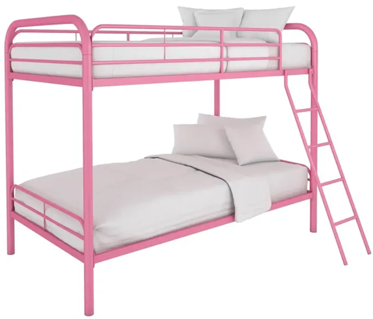 Twin over Twin Metal Bunk Bed with Slanted Front Ladder and Guardrails