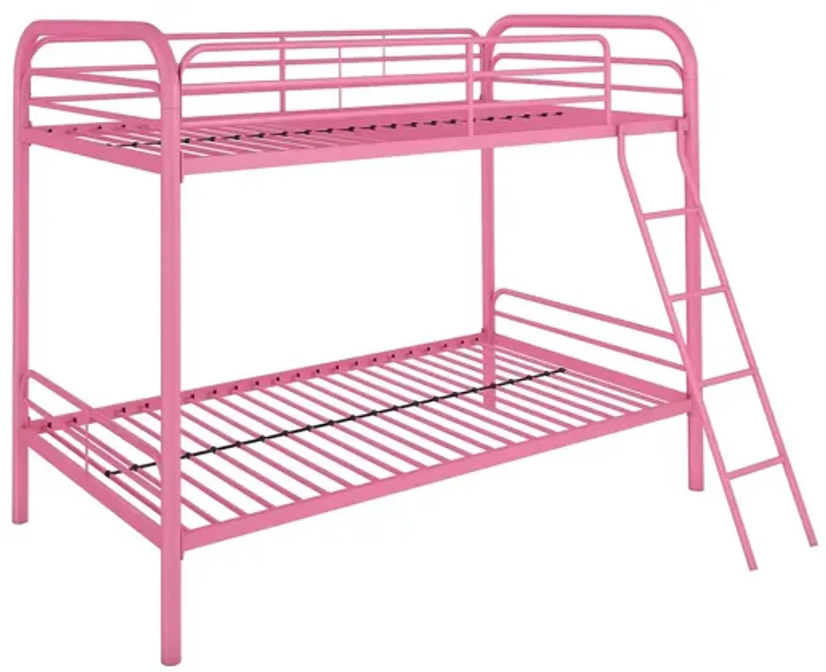 Twin over Twin Metal Bunk Bed with Slanted Front Ladder and Guardrails