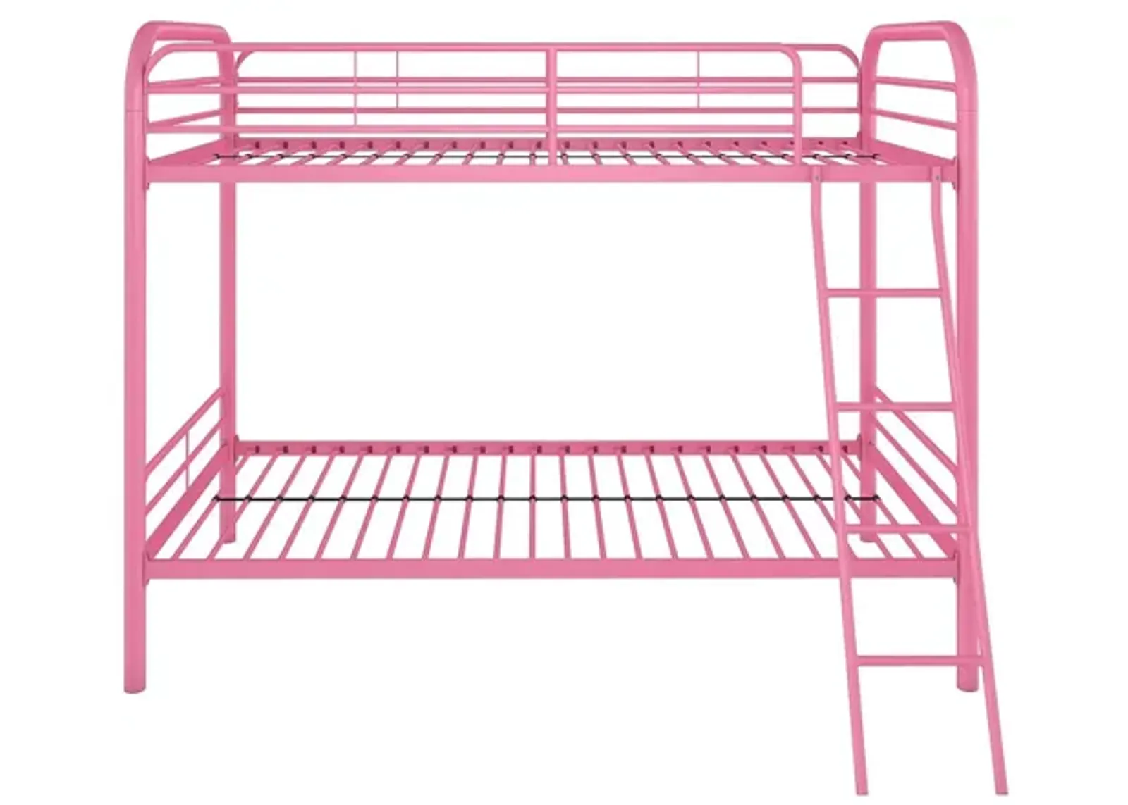 Twin over Twin Metal Bunk Bed with Slanted Front Ladder and Guardrails