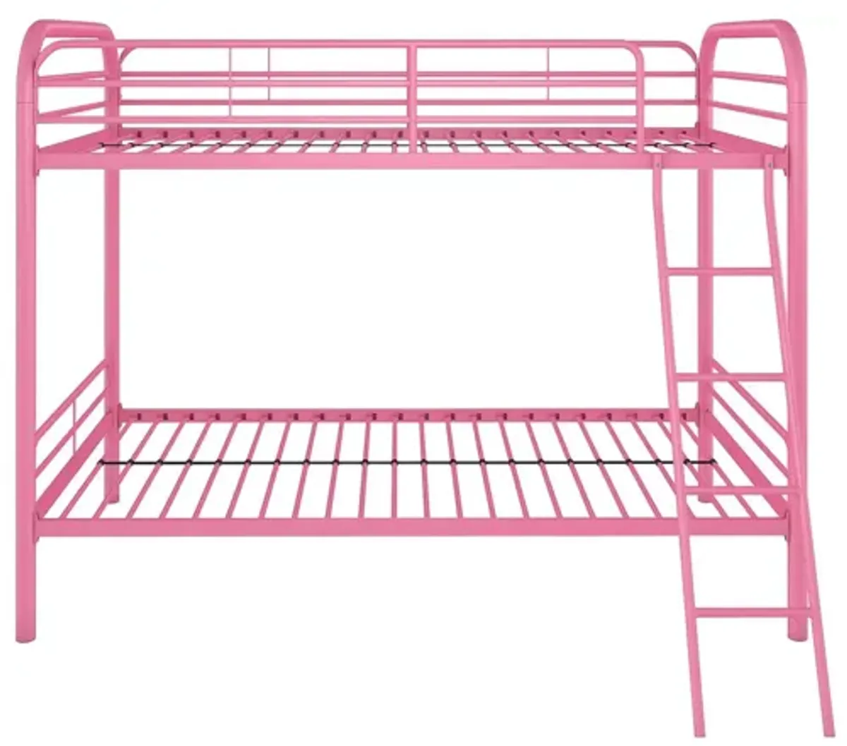 Twin over Twin Metal Bunk Bed with Slanted Front Ladder and Guardrails