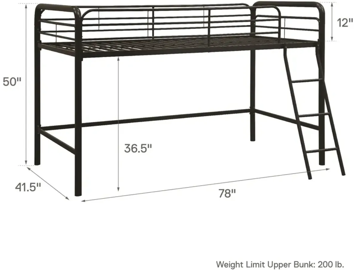 Jett Junior Loft Bed with Metal Frame and Built-In Ladder