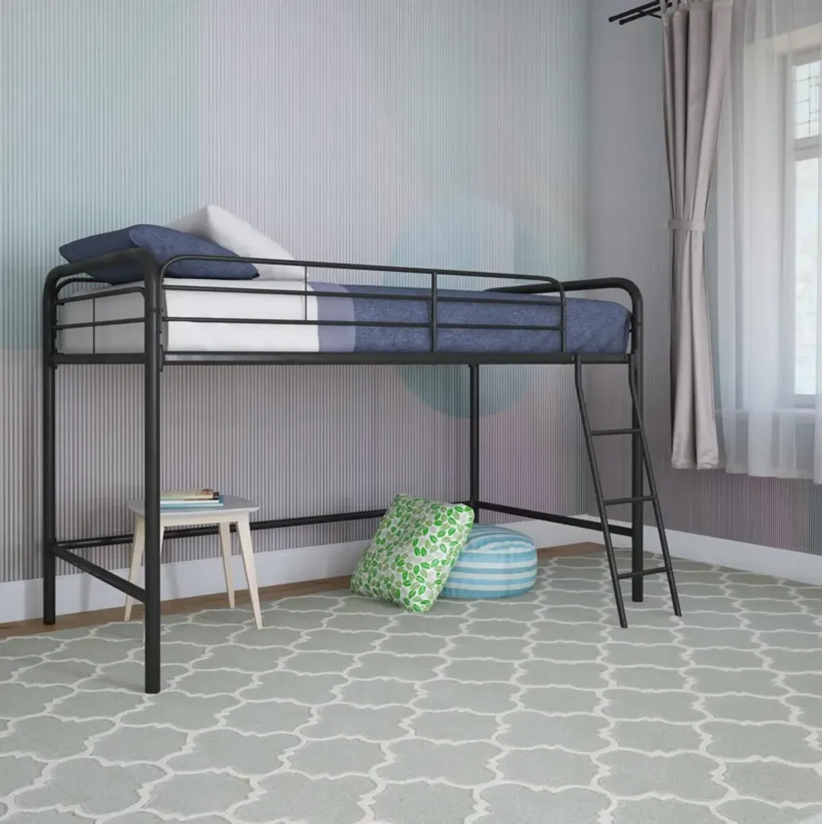 Jett Junior Loft Bed with Metal Frame and Built-In Ladder