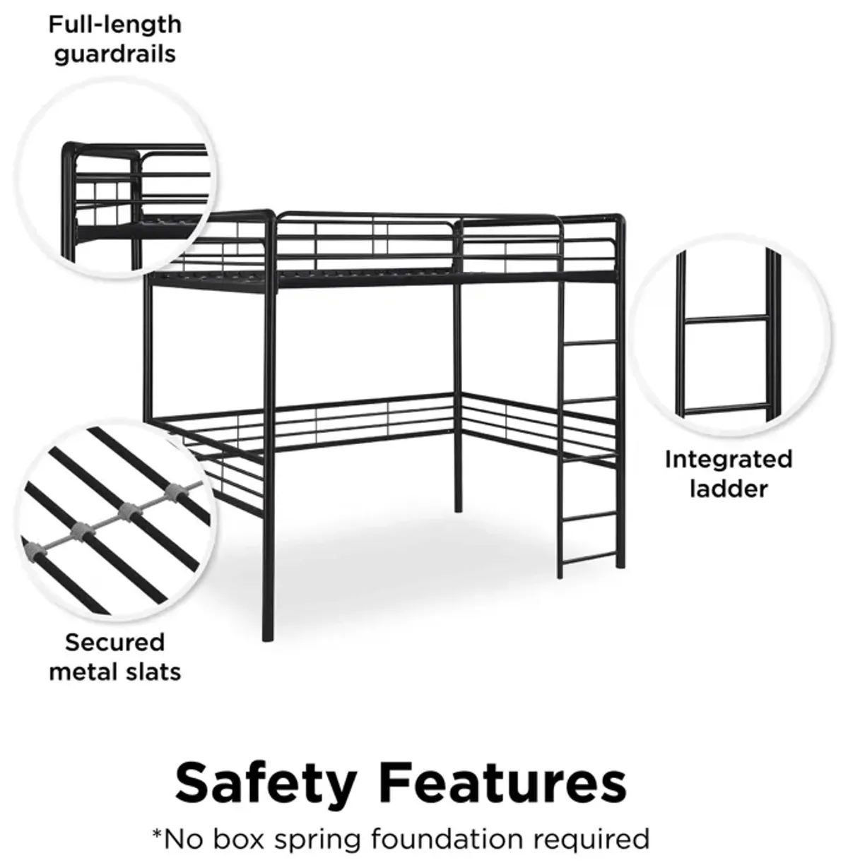 Tommy Full Metal Loft Bed with 59 Inches of Under Bed Storage