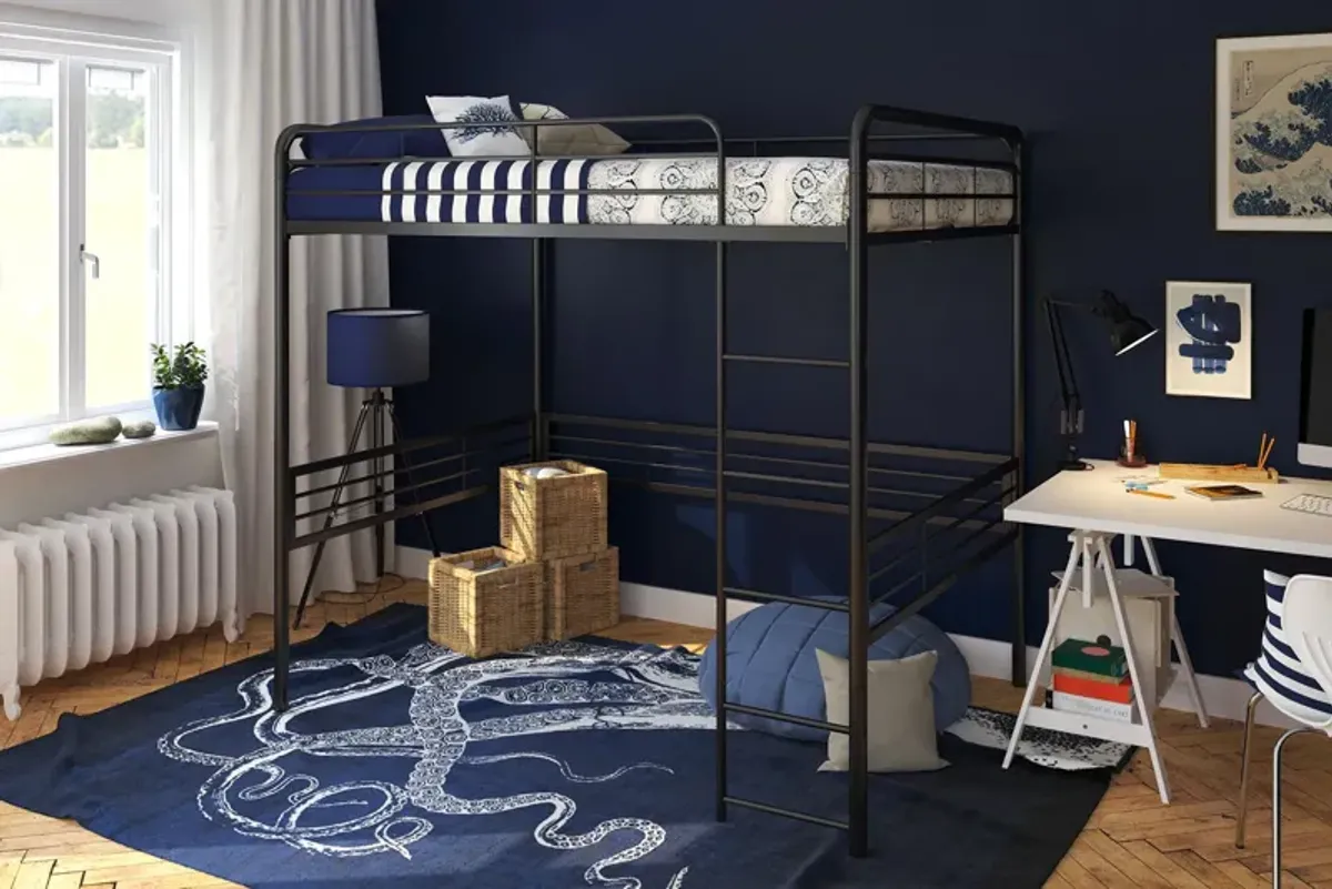 Tommy Full Metal Loft Bed with 59 Inches of Under Bed Storage