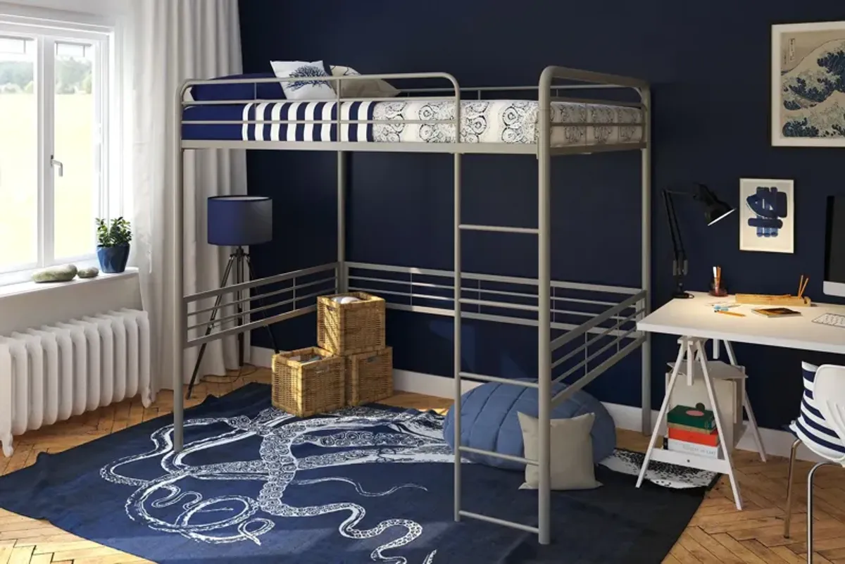 Tommy Full Metal Loft Bed with 59 Inches of Under Bed Storage