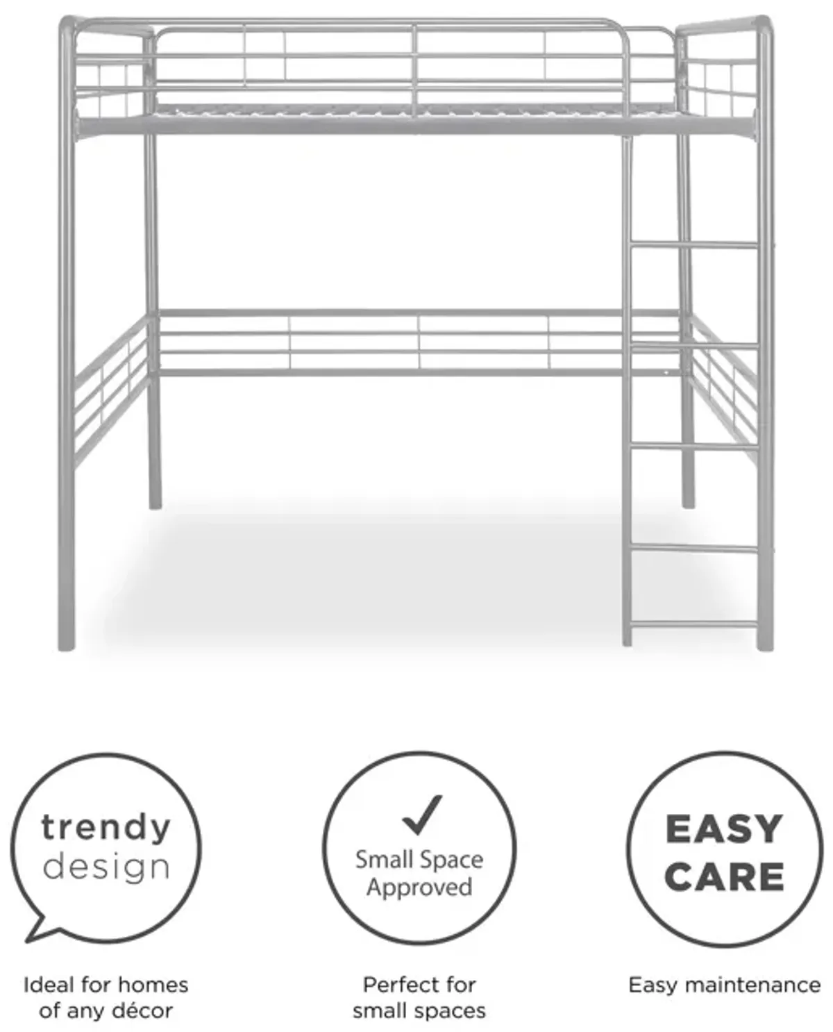 Tommy Full Metal Loft Bed with 59 Inches of Under Bed Storage