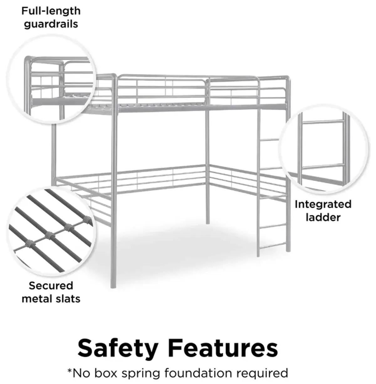 Tommy Full Metal Loft Bed with 59 Inches of Under Bed Storage