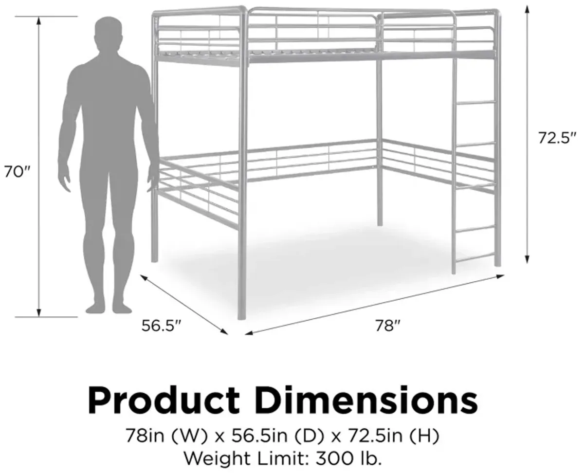 Tommy Full Metal Loft Bed with 59 Inches of Under Bed Storage