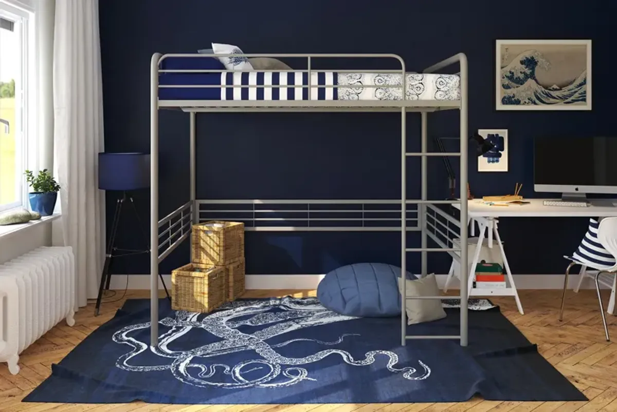 Tommy Full Metal Loft Bed with 59 Inches of Under Bed Storage