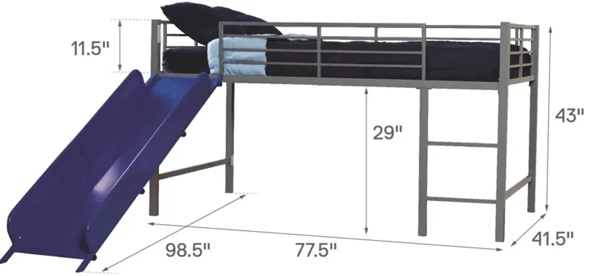 Laurie Junior Loft Bed with Metal Frame and Built-In Slide