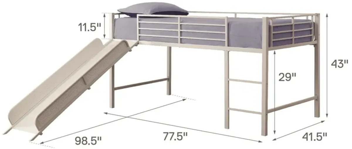 Laurie Junior Loft Bed with Metal Frame and Built-In Slide