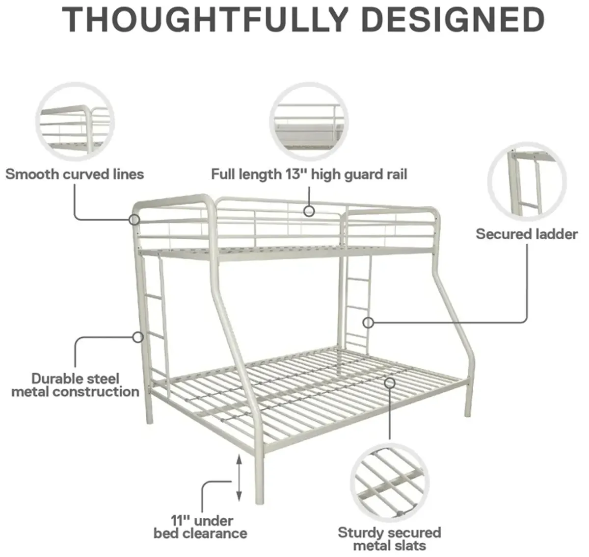 Dusty Twin over Full Metal Bunk Bed with Integrated Ladder