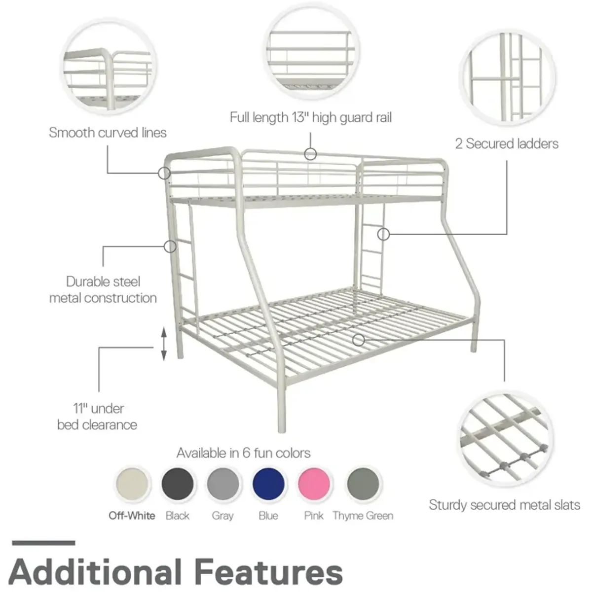 Dusty Twin over Full Metal Bunk Bed with Integrated Ladder