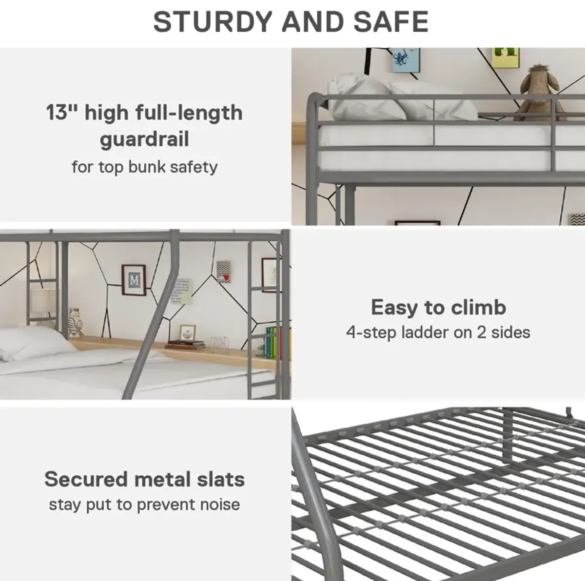 Dusty Twin over Full Metal Bunk Bed with Integrated Ladder