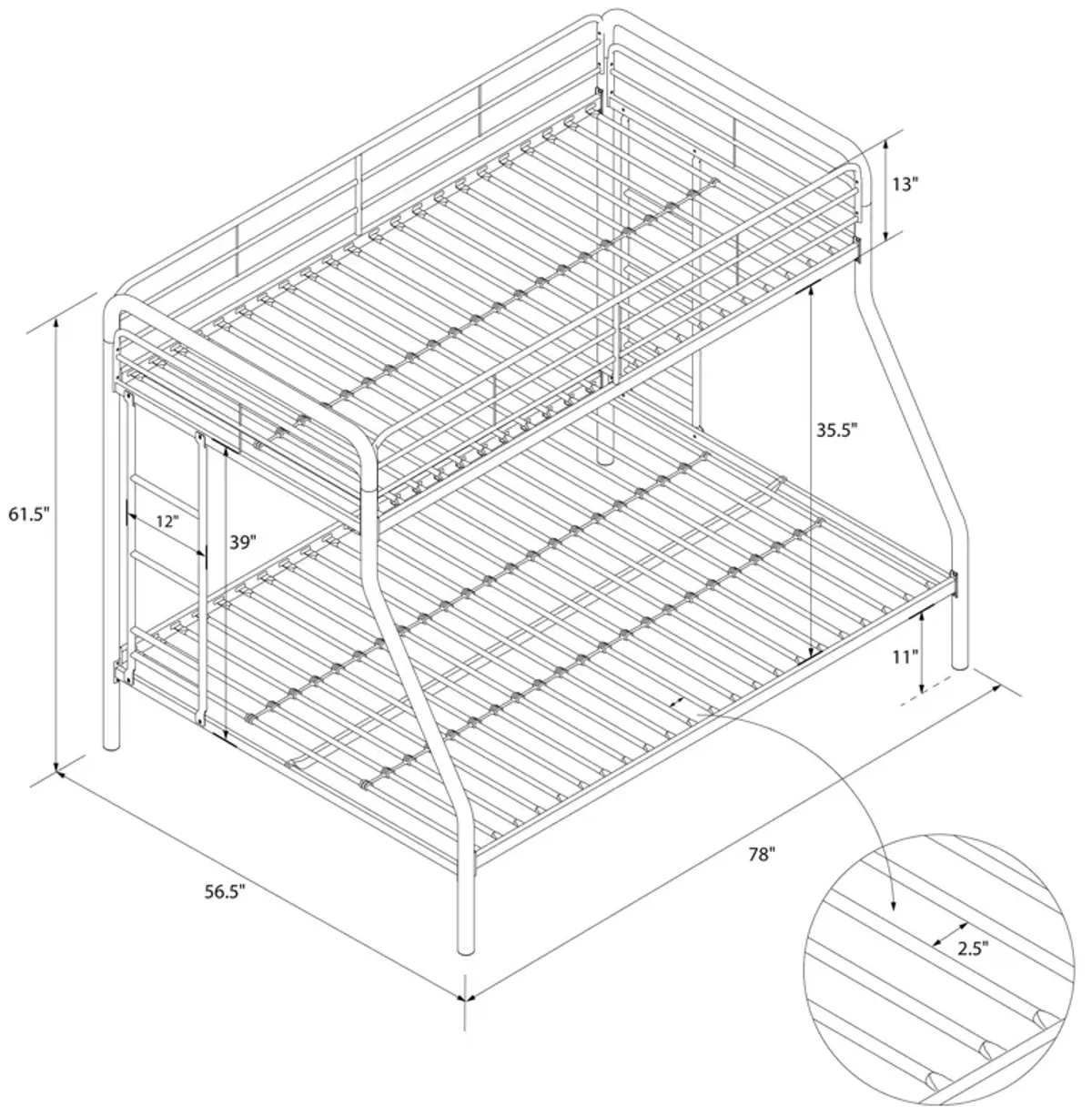 Dusty Twin over Full Metal Bunk Bed with Integrated Ladder