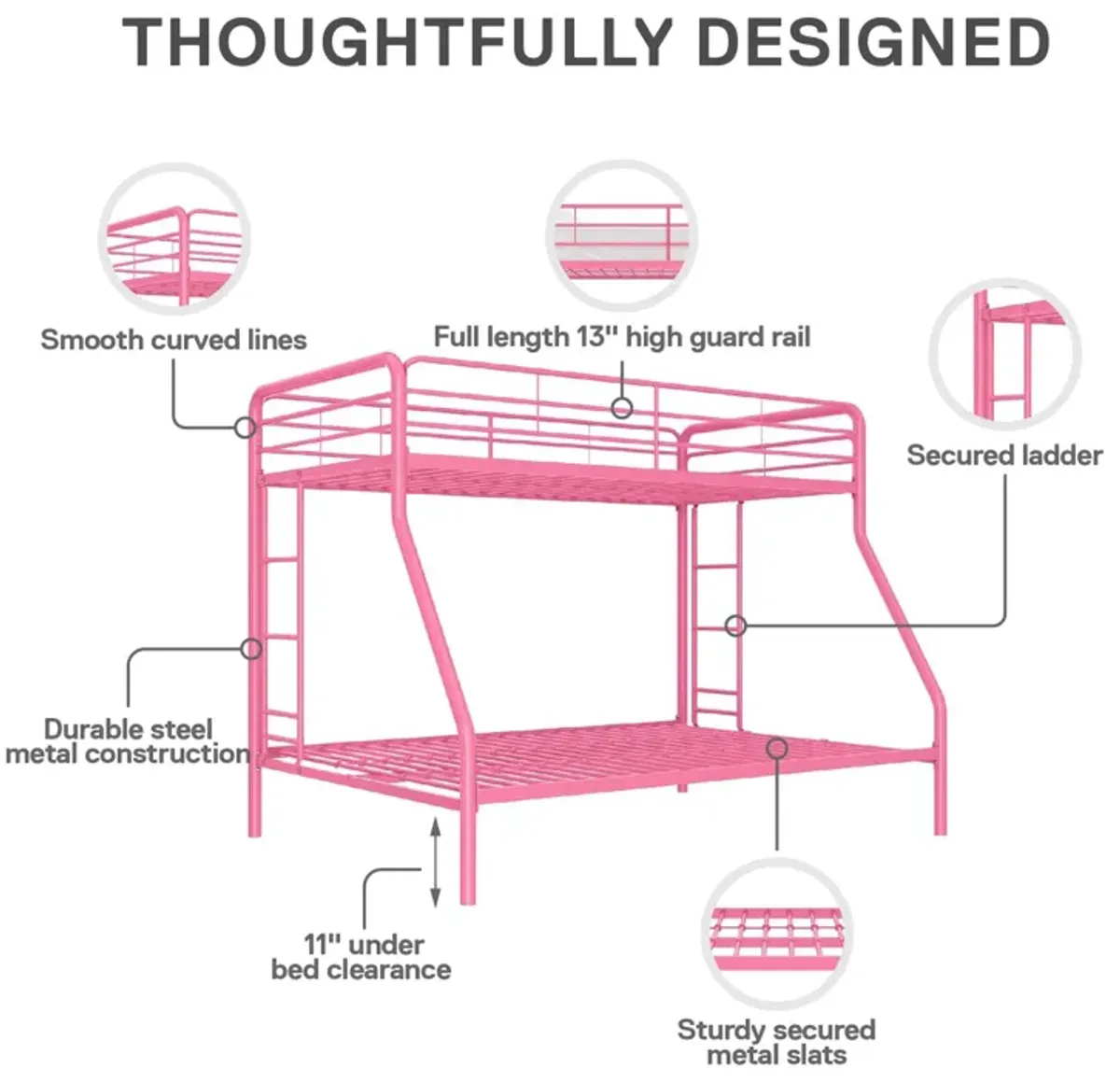 Dusty Twin over Full Metal Bunk Bed with Integrated Ladder