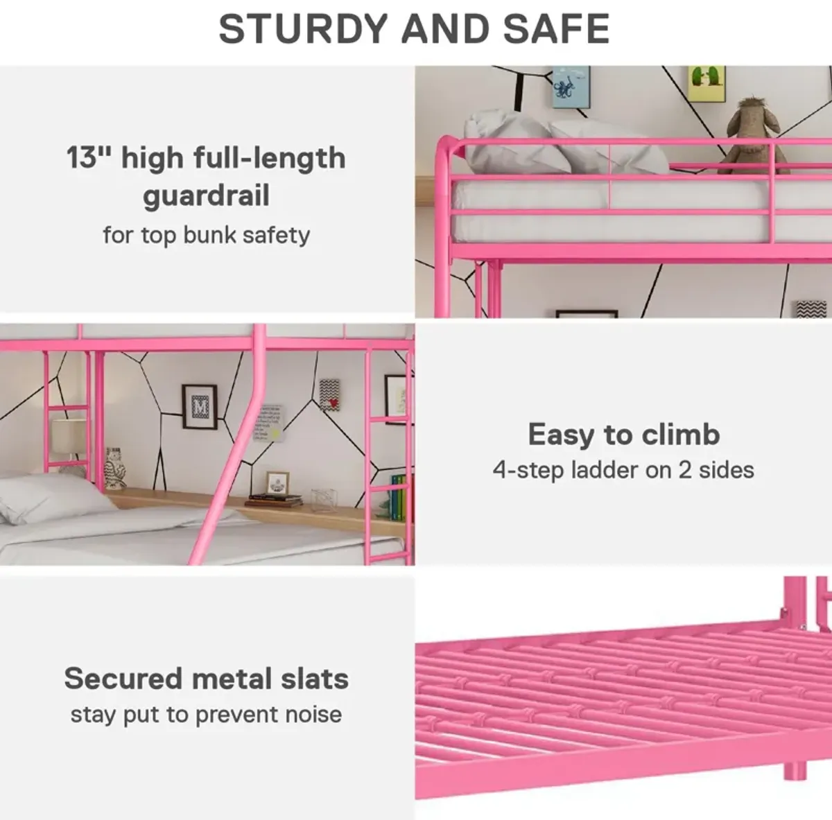 Dusty Twin over Full Metal Bunk Bed with Integrated Ladder