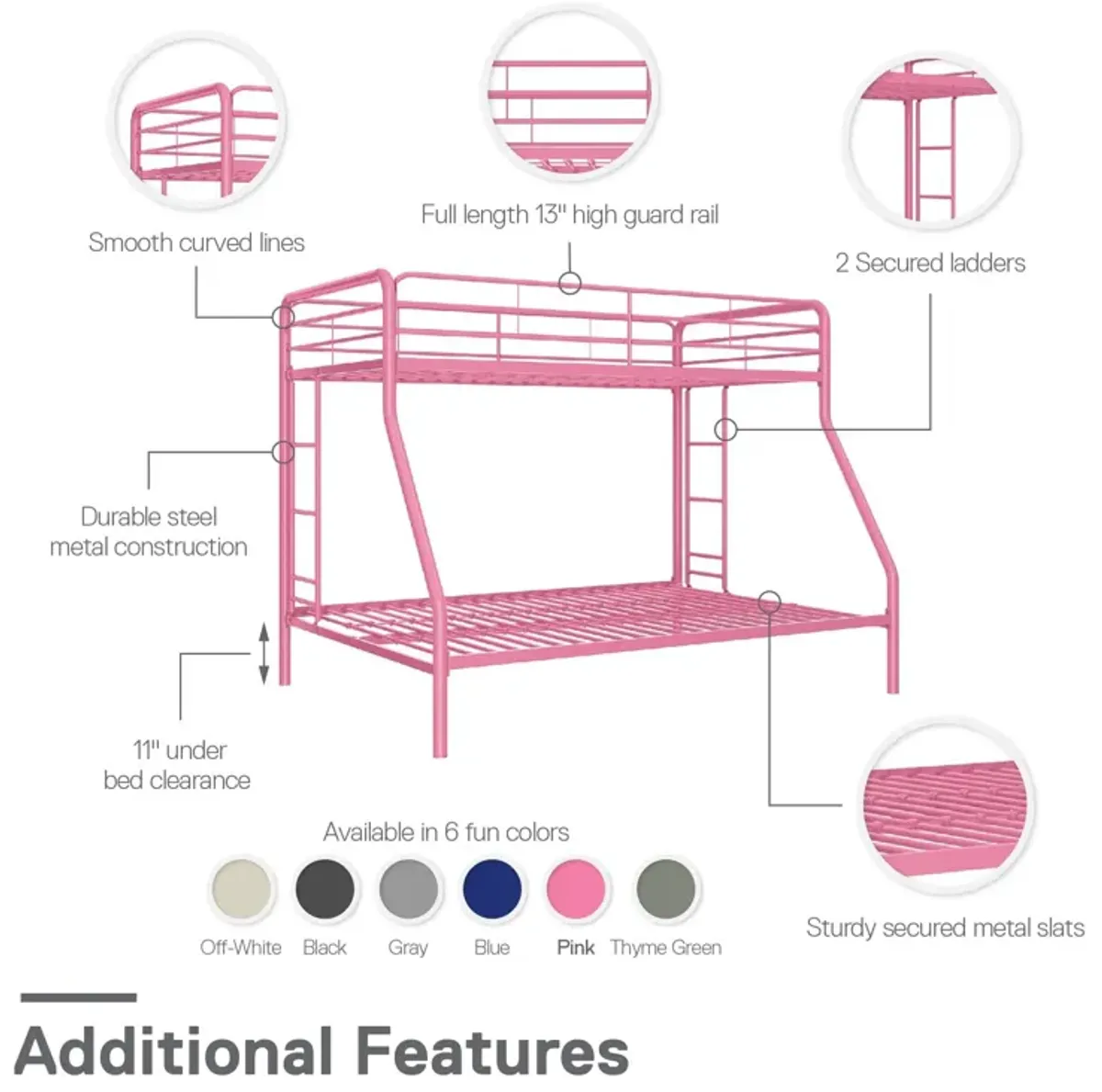 Dusty Twin over Full Metal Bunk Bed with Integrated Ladder