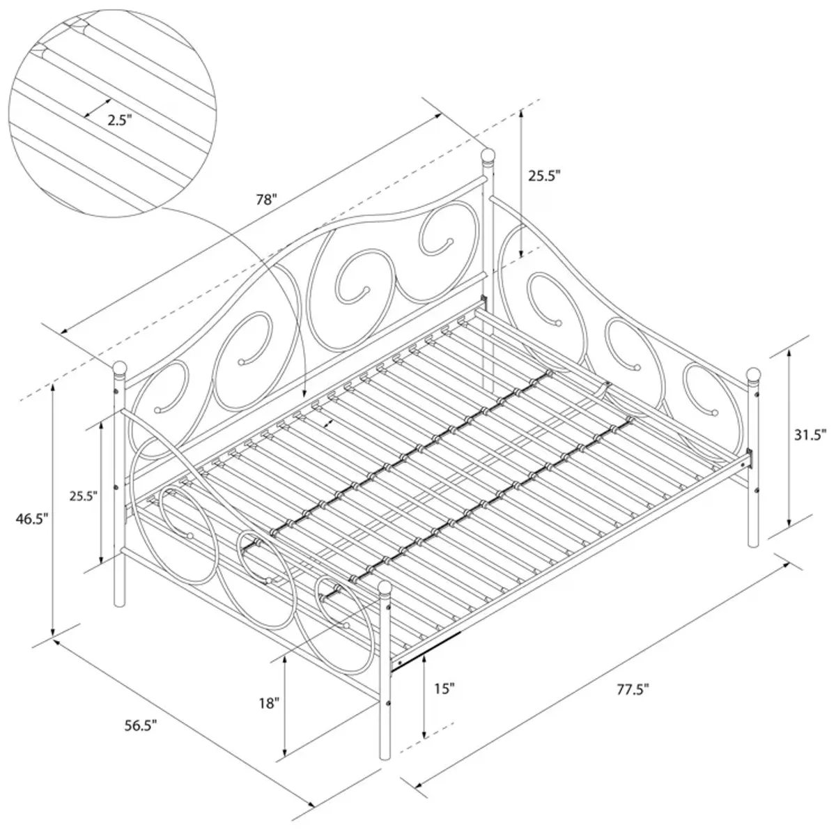 Victoria Metal Daybed with 15 Inch Clearance for Storage