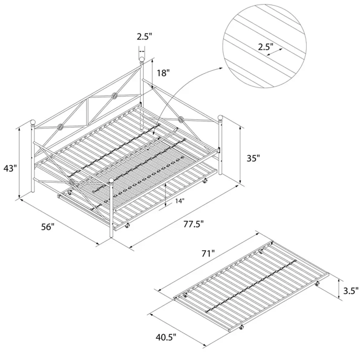 Lubin Metal Daybed and Trundle Set