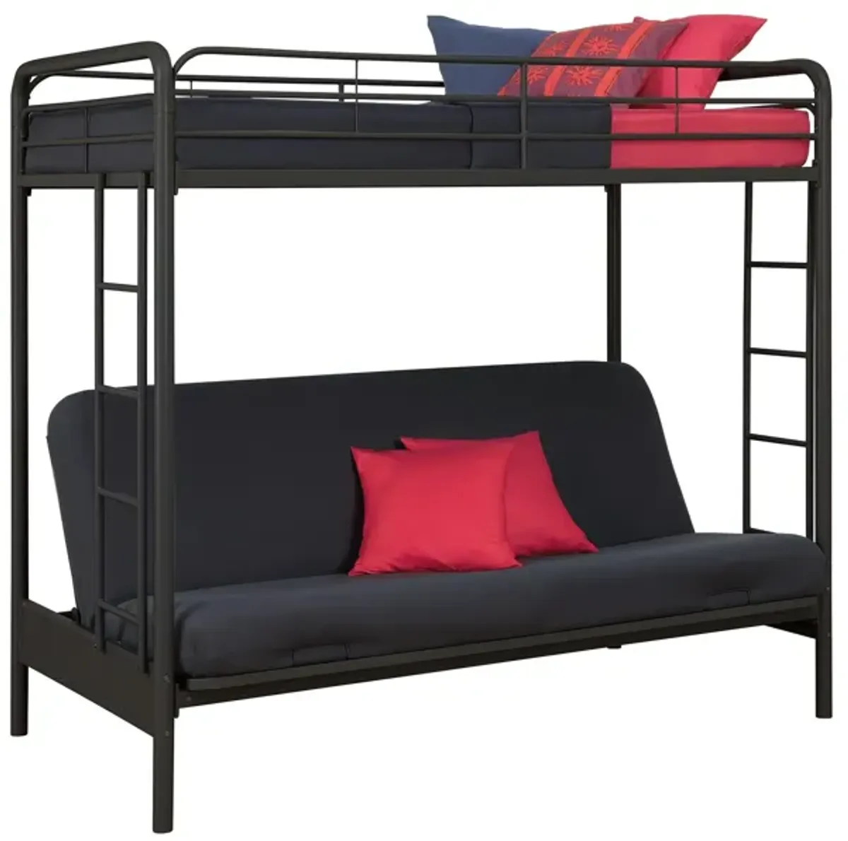 Sammuel Twin over Futon Metal Bunk Bed with Integrated Ladders and Guardrails