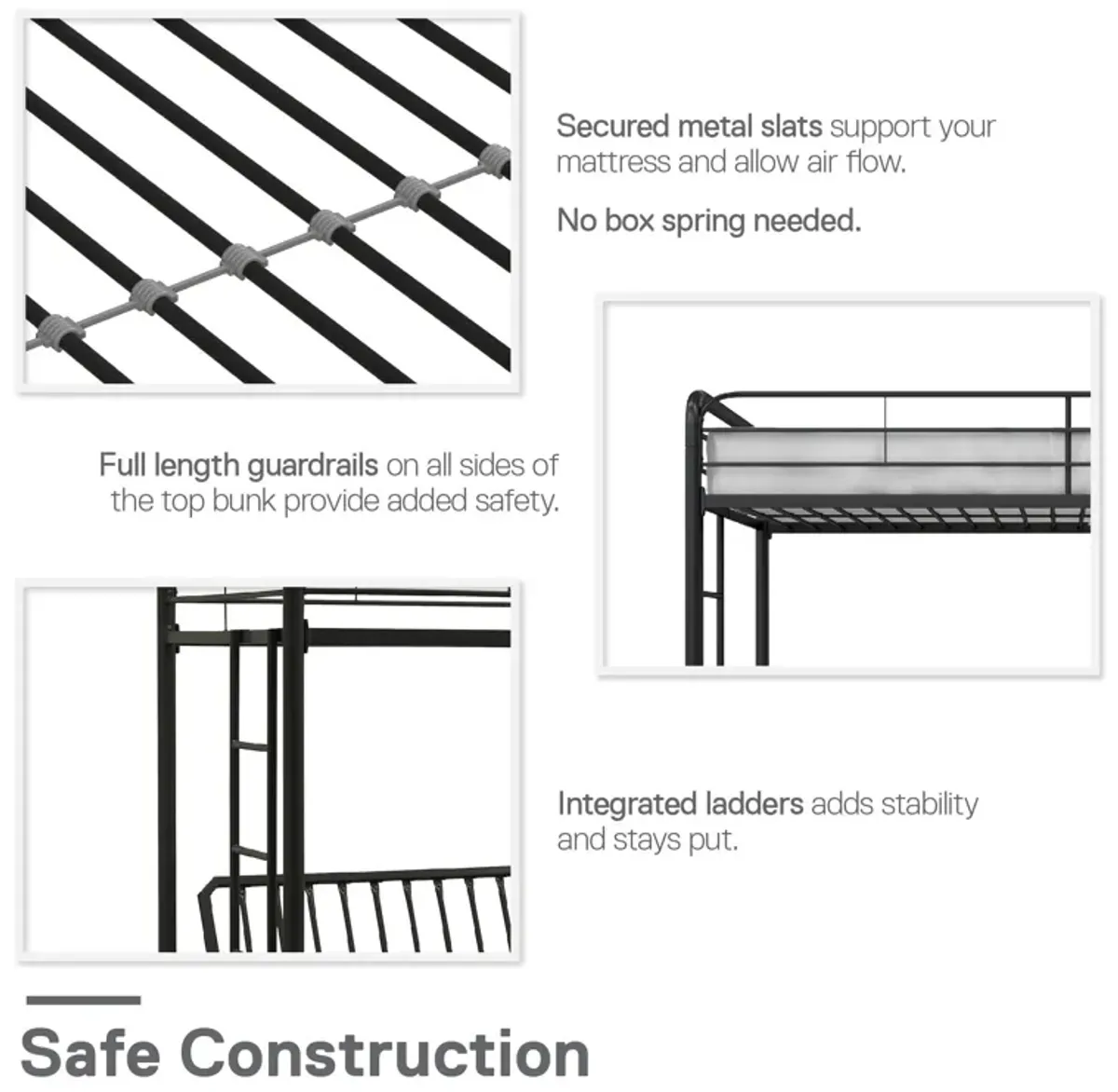 Sammuel Twin over Futon Metal Bunk Bed with Integrated Ladders and Guardrails