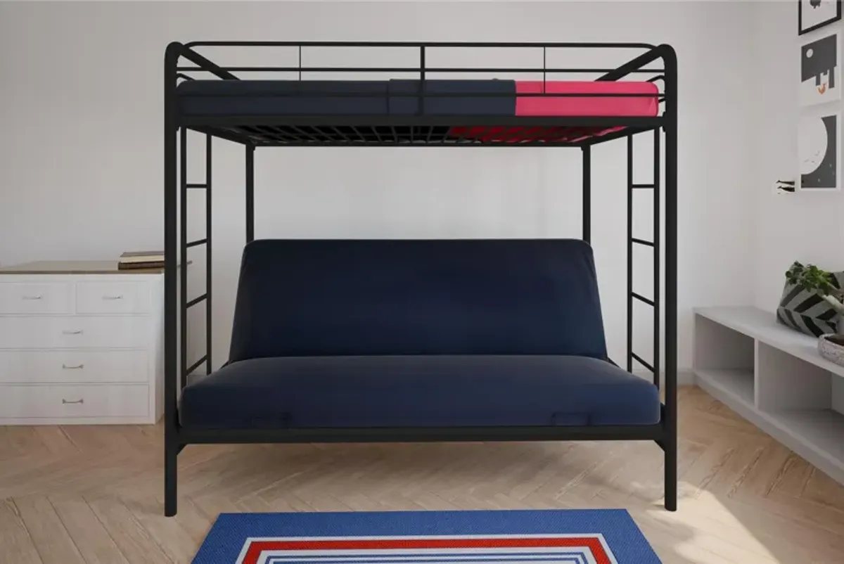 Sammuel Twin over Futon Metal Bunk Bed with Integrated Ladders and Guardrails