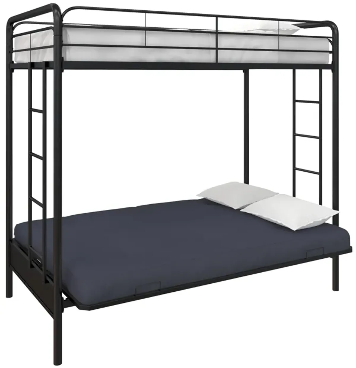 Sammuel Twin over Futon Metal Bunk Bed with Integrated Ladders and Guardrails