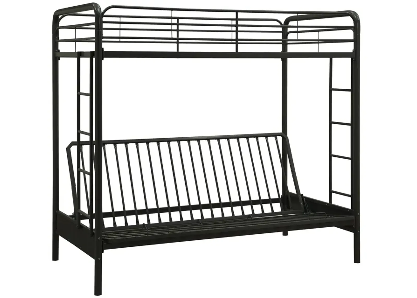 Sammuel Twin over Futon Metal Bunk Bed with Integrated Ladders and Guardrails