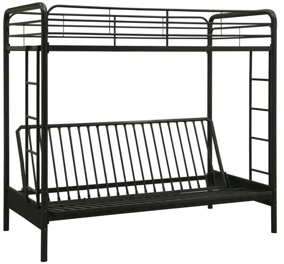 Sammuel Twin over Futon Metal Bunk Bed with Integrated Ladders and Guardrails