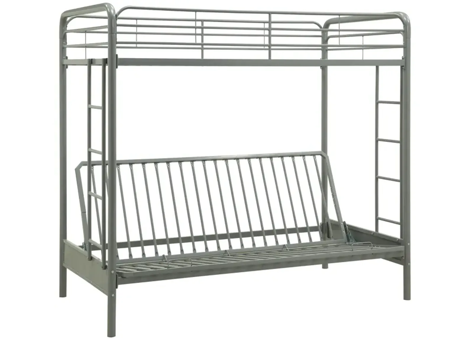 Sammuel Twin over Futon Metal Bunk Bed with Integrated Ladders and Guardrails